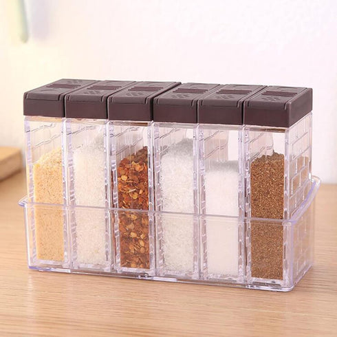 6 Case Spice Shaker Jars, Transparent Condiment Container Set for Salt Spices Seasoning Storage Box