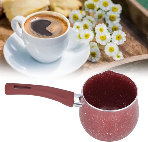 Portable Milk Pan, Aluminum Alloy Small Saucepan with Long Handle, Non Stick Coating, Mini Milk Boiling Pot (Red)