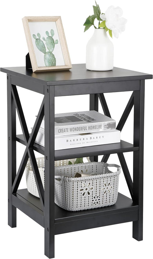 Nouva 3 16 16 Inch Square Side Table with Storage Tier Small End Table x Wooden X-Design Table Nightstand for Living