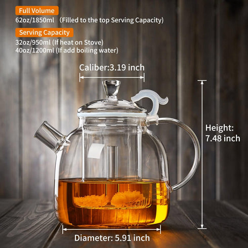 68OZ 2000ML, Glass Teapot, Large Glass Tea Pot With Infuser, Kettle For Stove Top, Tea Cup With Infuser For Loose Leaf