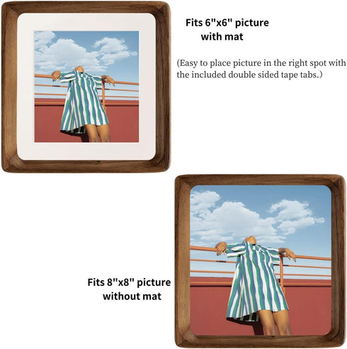 8x8 8x8 6x6, FLECHAZO Picture Frames, Natural Walnut Wood Frame with Mat for Pictures Square Wall Gallery Photo Frame