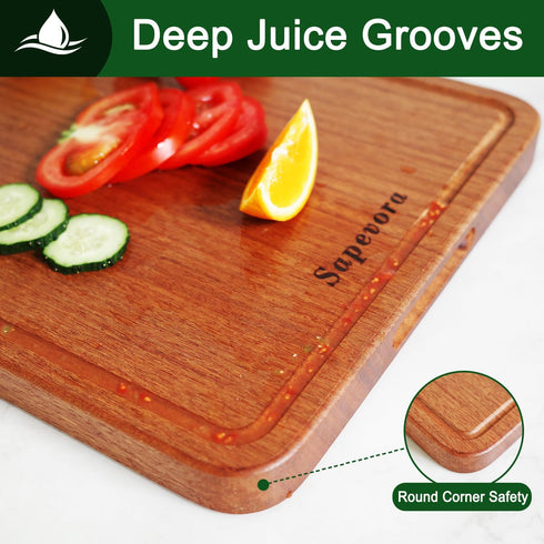 Sapevora Set 14.2x9.4IN &11X7.1IN Solid Teak Wood Cutting Board One Piece Non Glued Large Thick Crack Resistant Wooden