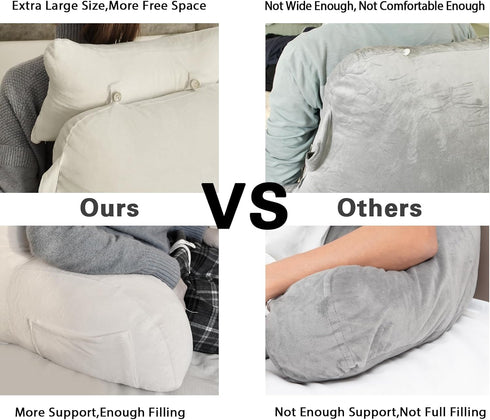 SLIGUY Reading Pillow for Sitting in Bed Couch Adult, Back Pillow with arm Support and Pockets, Adult Back Pillow Bed