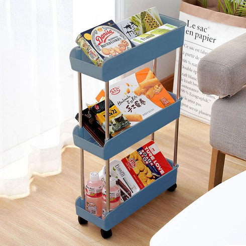3-Tier Melody House Slim Mobile Shelving Unit on Wheels, Slide Out Rolling Bathroom Storage Organizer, Utility Carts