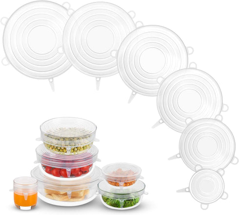 Silicone Stretch Lids, Reusable Zero Waste Silicon Container Lid Covers for Food, 6PCS, White