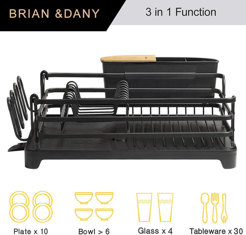 Counter, 16.5" 11.8" BRIAN & DANY Aluminum Dish Drying Rack, Dish Racks for Kitchen Dish Drainer with Removable Cutlery