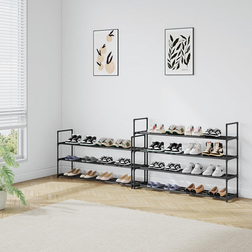 3-Tier 15 Shoe Rack Metal Shoe Rack - Stylish Black Shoe Organizer for Pairs - Easy to Assemble Entryway Storage Shelf