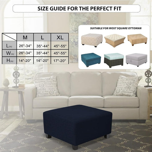 Square Ottoman Cover,Soft Stretch Jacquard Slipcover with Dual Waterproof Layers,Washable Furniture Protector