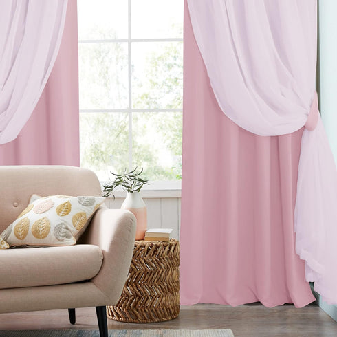 52 84 inches, 2 PONY DANCE Nursery Curtains Pink - Curtains for Bedroom Decor Aesthetic Cute Double Layer with Sheer