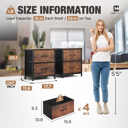 Set 2 2 2 P2 CAPHAUS of Drawer Storage Tower w/ Fabric Bins, Nightstand w/ Drawers, Sorting Unit, Chest of Drawers