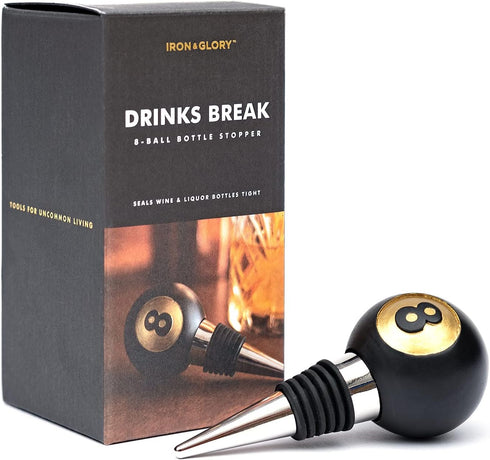 Iron & Glory 8-Ball Wine Stopper, Decorative Reusable Bottle Stopper for Wine, Champagne, Luxury Wine Gifts