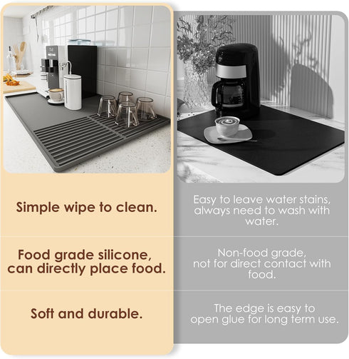 Silicone Coffee Mat with Raised Edges, 24'' x 16'' Coffee Bar Mat for Countertops, Fits Under Coffee Maker, Dish Drying
