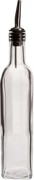 16 Oz Oil Vinegar Cruet - Square Tall Glass Bottle with Stainless Steel Pourer Spout