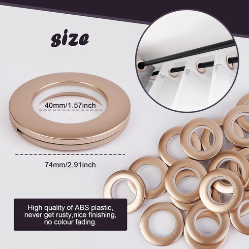 16PCS Dark Bronze Plastic Grommets 40mm (1-9/16") Espresso Roman Shade Rings, Warm-Tone Low Noise Glide, Reinforced Rim