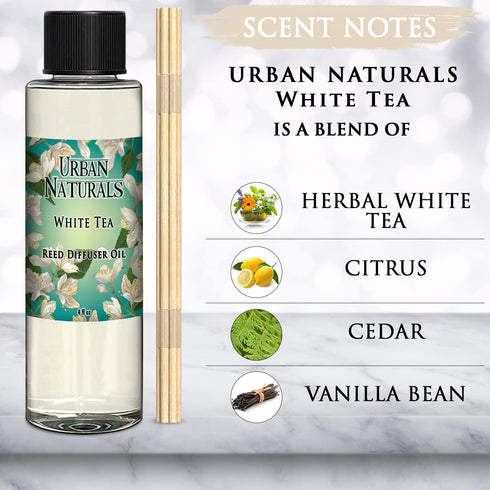 Urban Naturals White Tea Scented Oil Reed Diffuser Refill, 4 oz., Includes Free Set of Reed Sticks