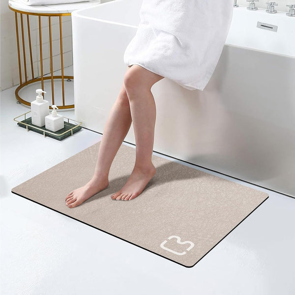 Diatomaceous Earth Bath Mat - Super Absorbent Non-Slip Fast Drying Shower Rug, Thin Bathroom Floor Mat, Machine