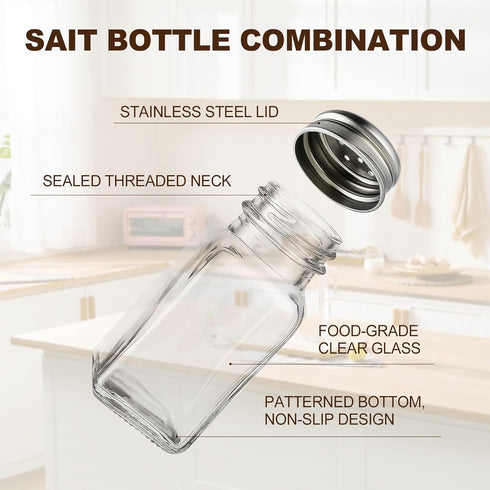 Set, 2 Salt and Pepper Shakers Salt Shaker Pcs,High Transparency Glass Stainless Steel Kitchen Tools Home Essential