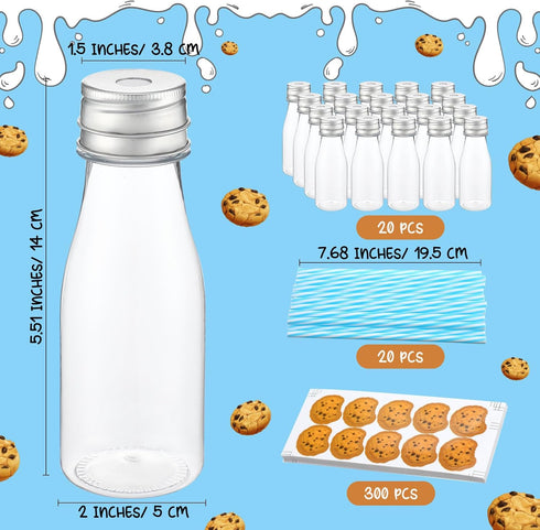 20 300 Yungyan Pcs Plastic Cookies Milk Bottles with Straws and Lids Small Clear Milk Jar with Lids Mini Juice Bottles