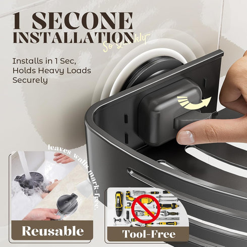 1Pack) Corner Shower Caddy Suction Cup,Shower Shelves with Hooks,No Drilling Powerful Suction Bathroom Organizers