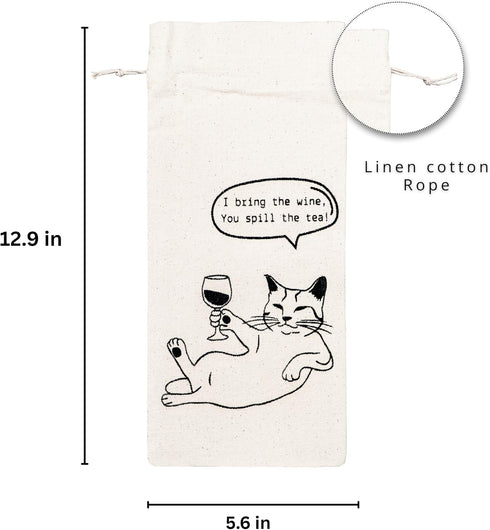 12.9 5.6 Inch Set 2 PurpleEssences Wine Gift Bag Reusable - Natural Cotton Linen Bottle Cover for Weddings