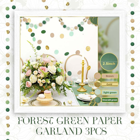 NICROLANDEE 3 Pack Sage Green Dots Paper Garland String Hanging Backdrop for Wedding Party, Baby Shower, Birthday,
