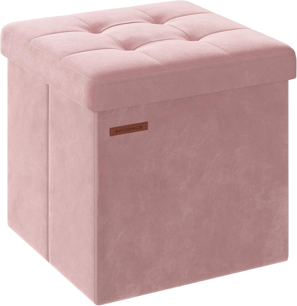 SONGMICS Small Storage Ottoman, Folding Ottoman Cube, 15 x 15 x 15