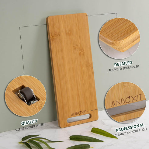 Bamboo Appliance Slider, Coffee Maker Rolling Tray for Kitchen Countertop, Small Size with Rubber Wheels