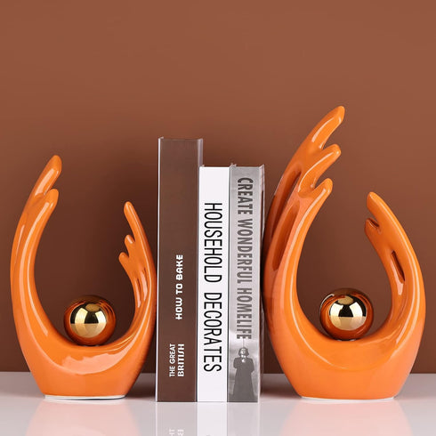 9.5"H Orange Gold Aesthetic Room Decor Accent, TV Stand Funky Table Centerpiece, Abstract Art Ceramic Statue