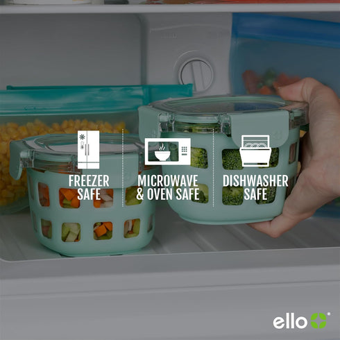 2-Pack 2 Ello Duraglass Cup Reusable Glass Container Jar with Leak Proof Lids and Protective Silicone Sleeves | Perfect