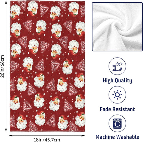 Qilerongrong Set 2 18 26 Inch Christmas Kitchen Dish Towel Santa Claus, Xmas Tree Snowflake Red Decorative Dishcloth
