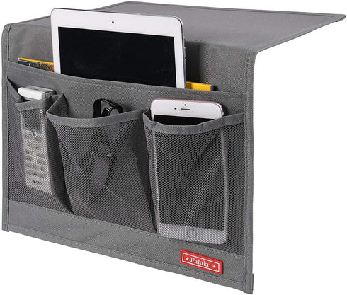 Bedside Caddy Organizer, Grey Under Mattress Caddy Holds Magazines, Books (4 Pockets)