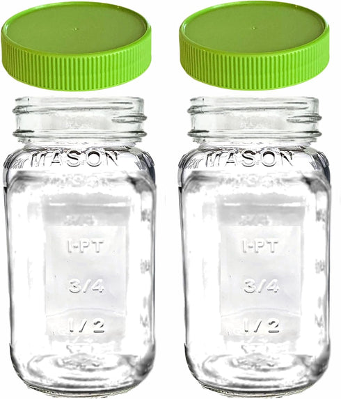JARMING COLLECTIONS 24 oz Mason Jars with Lids & Bands - BPA Free Plastic Storage Lids - Set of 2 Regular Mouth Jars
