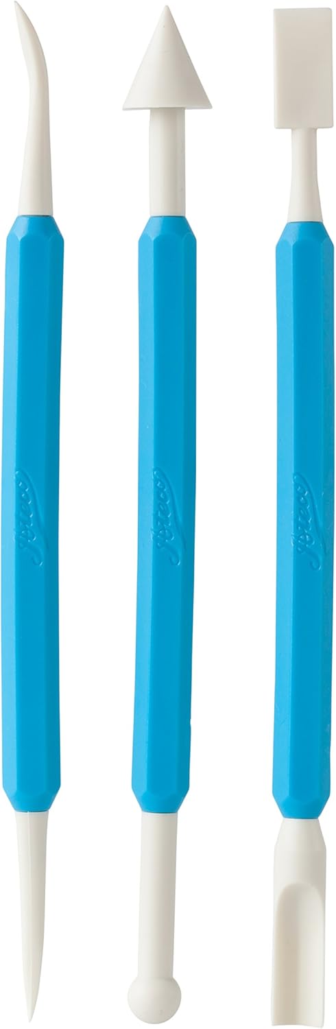 Ateco Nonstick Double-End Fondant Sculpture Tools, 3 Piece Set, White and Blue