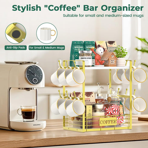 2 Countertop 12 EsLuker.ly Coffee Mug Cup Holder Tree Bar Station Organizer, Tier Mug Stand Rack for Kitchen, Storage