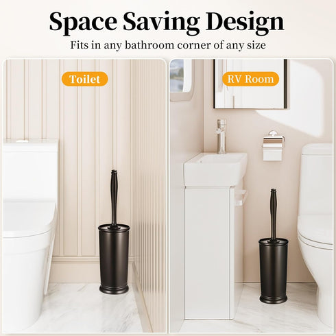 Set: Toilet Bowl Brush Holder Bathroom Deep Cleaning Toilet Scrubber Rim Cleaner with Caddy for Restroom Rv - Hidden