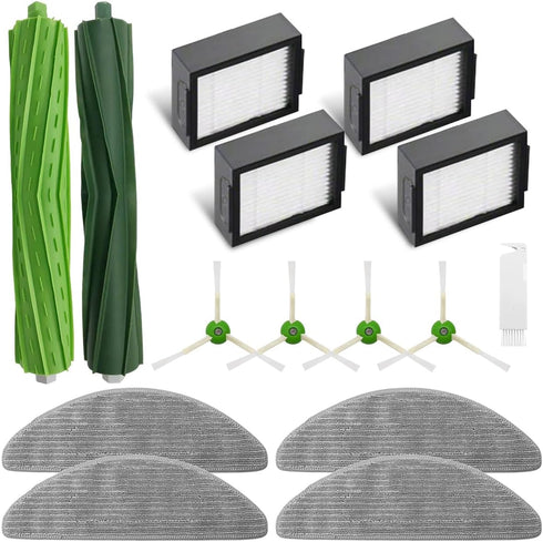 Vacuum Accessories Kit for iRobot Roomba Combo i5, i5+, j5, j5+ - 2 Brush Rollers, 4 HEPA Filters, 4 Mop Pads, 4 Side