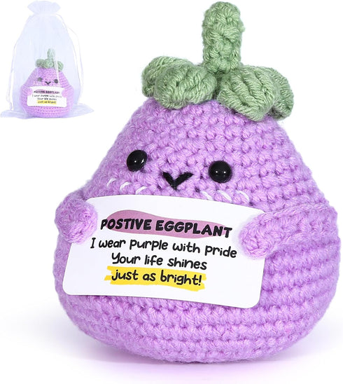 LOCOODAY Emotional Support Purple Eggplant,Positive Crochet Eggplant Inspirational,Positive Birthday Gifts for Women Men