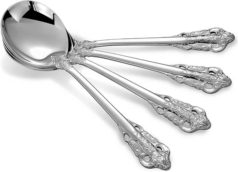 KEAWELL Gorgeous Round Soup Spoon Set of 4, 18/10 Stainless Steel, Luxury Bouillon Spoon, Dishwasher Safe