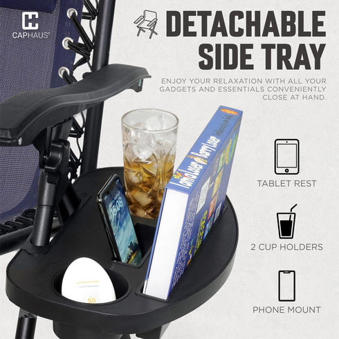 300LB CAPHAUS Blue Zero Gravity Chair, Recliner, Lounge Chair, Folding Chair with Side Tray, Metal, Textilene Fabric