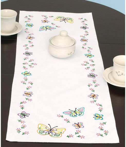 Jack Dempsey Fluttering Butterflies Stamped Table Runner/Scarf, 15-Inch by 42-Inch