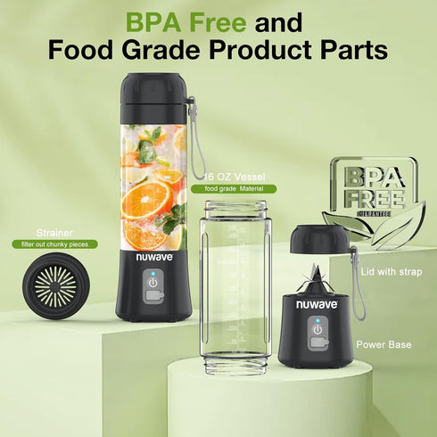 Nuwave Portable Blender for Smoothies, 16 OZ On-The-Go Small Juice Blender with 6 Blades, Rechargeable