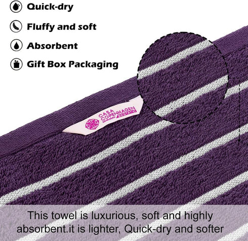 6 Set- 600 2 2 2 CASA COPENHAGEN Ecstatic Pieces Towel Dark Purple, GSM Bath Towel Hand Towel Washcloth, Designed