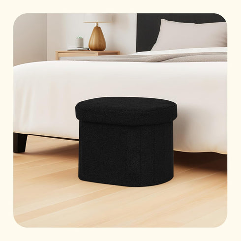 16.1"x12.2"x12.2" PINPLUS Storage Ottoman Boulce Tufted Oval Small Ottomans Bench Foot Rest with Storage (Black)