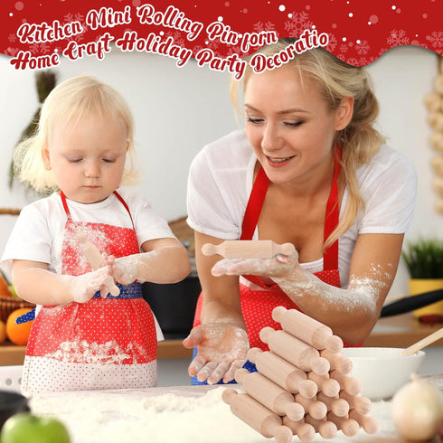FFNIU 45Pcs Wooden Mini Rolling Pin Long Kitchen Baking Small Dough Rolling Pin for Children Fondant Pastry Pizza