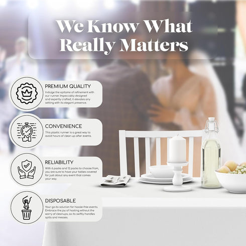 6 Pack 14 108 Inch. White Premium Disposable Plastic Table Runner x Table Runner for Dinner Parties & Events by
