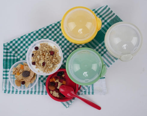 LEVKO (SET 4 Go Cereal Crunch Breakfast Yogurt Cups with Lids and Spoon Reusable Smoothie Oatmeal Container Snack Prep