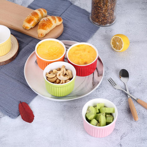 Ramekins 4oz, Set of 6 Porcelain Oven Safe Baking Bowls for Creme Brulee, Souffle, Pudding Cups (Pink)