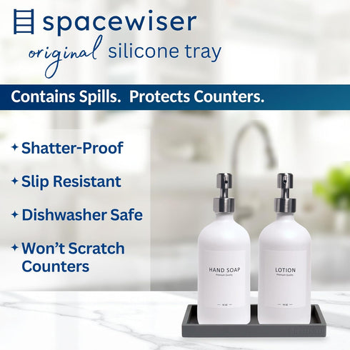 Countertop 2 7.7" Counter Spacewiser and Vanity Tray - PC Small Silicone Bathroom Trays, Kitchen Soap Tray, Dish Sponge