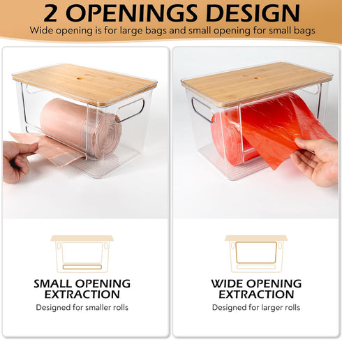 13/30/33-Gallon (11.5"x7.5"x7" inches) Stackable Trash Bag Dispenser with Wooden Top for Holding Large Bag Sizes