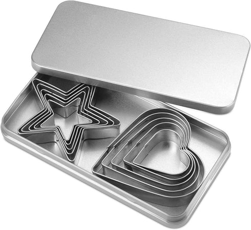 10Pcs Cookie Cutters Set, Stainless Steel Biscuit Cutter in Love Heart and Star Shapes for Baking